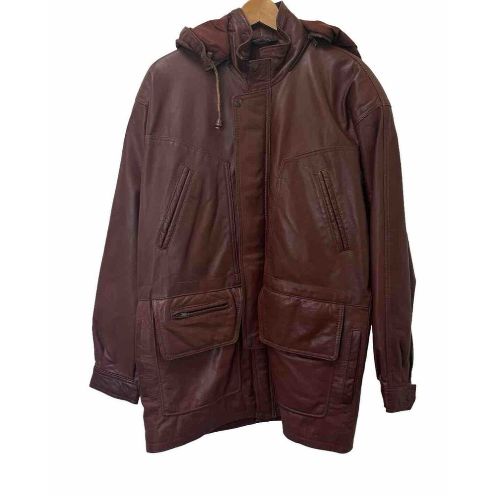 Vintage Phase 2 Men’s Size Medium Brown Leather Chore‎ Jacket Detachable Hood